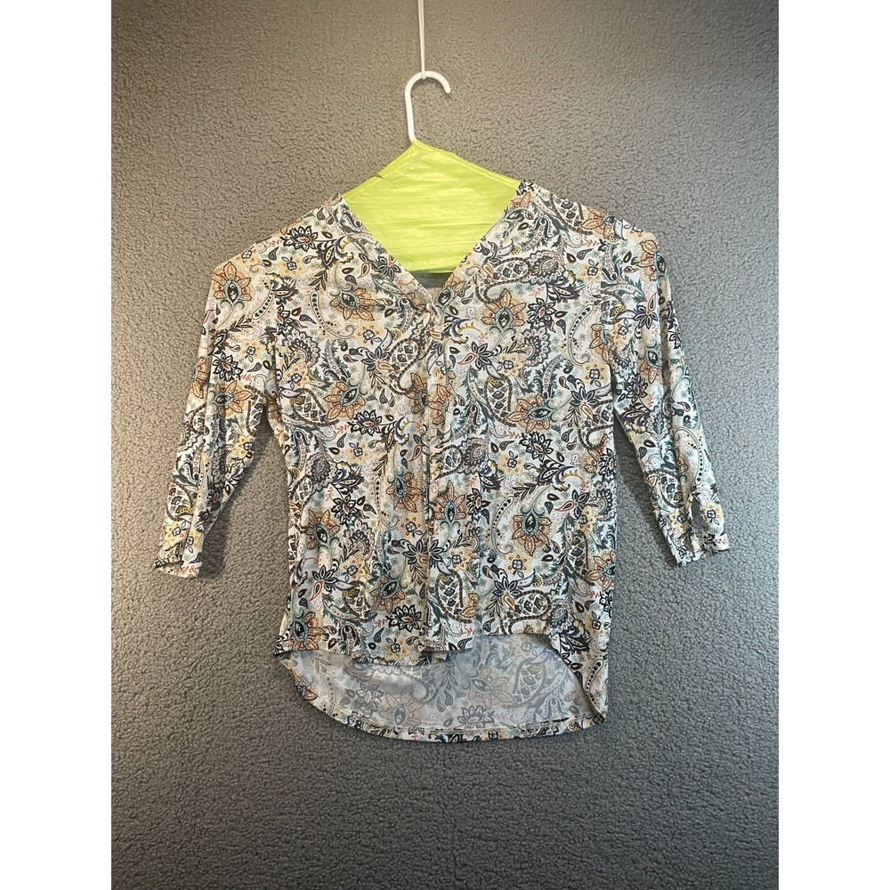 Amana Womens XL  Button Front Blouse Multicolor V Neck Top